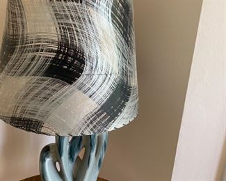 Mid Century PAIR Abstract Table Lamps with Original Fiberglass Shades