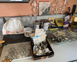 Vintage Candy Molds, Cookie Press. Vintage Teflon Chef's Hat. Large Disney Cookie Cutters