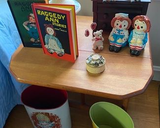 Vintage Double Drop Leaf Occasional Table. Raggedy Ann Bookends, Raggedy Ann Books