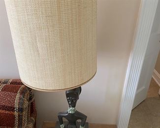 Mid Century Tribal Tiki PAIR of Table Lamps Original Shades