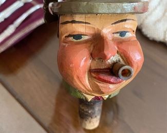 Antique Carved Musical Bottle Stopper with Cork