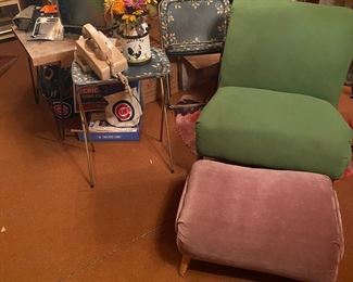 Mid Century Custom/Home Made Chair with Ottoman, Mid Century TV TRAYS!!