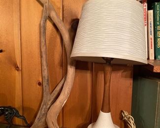Mid Century PAIR Walnut/Ceramic ( SMALL) Accent Table Lamps