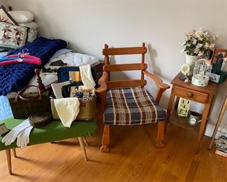 Mid Century Custom Home Made Bench, Mid Century Cherry Ladder Back Arm Chair