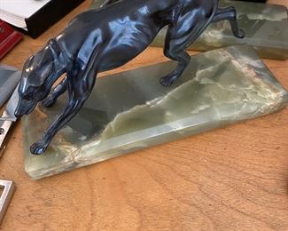 Antique Bronze Greyhound Bookend/Onyx 