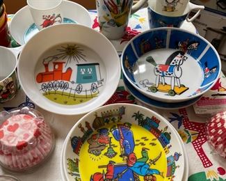 Vintage Colorful Kids Plates Bowls, Made in Switzerland