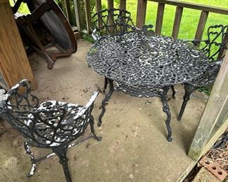 Cast iron table and chairs