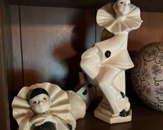 Vintage black and white French Pierrot mime figurines