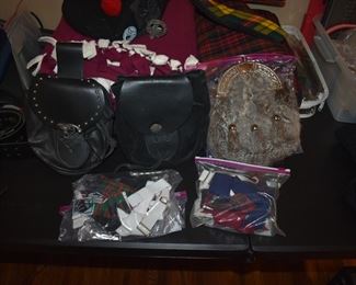  This is truly a find and includes Authentic Scottish Wear from Tartan Kilts to Beautifully decorated “Sporrans” to Leggings to Shirts to Jackets to the overlapping layers called Aprons again these are all New or in Like New Condition in Fabulous Colors featuring  including yards of Authentic Materials and featuring the Clan McDonald