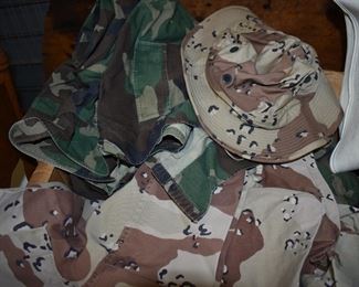 US Militaria all in Excellent Condition! Including U.S. Navy and Desert Storm Uniforms, Shoes, Hats, Scarves, Belts, Ties, Caps, Even one very large box just full of Desert Storm Camouflage Pants, Shirts, Jackets, Hats, Belts,etc. All folded and pressed in Like New Condition! Like to wear or collect Militaria? You need to be here!