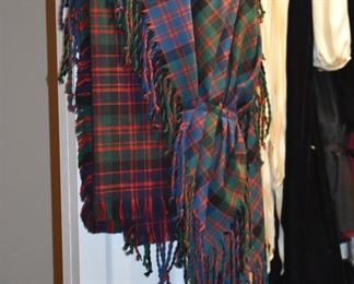 This is truly a find and includes Authentic Scottish Wear from Tartan Kilts to Beautifully decorated “Sporrans” to Leggings to Shirts to Jackets to the overlapping layers called Aprons again these are all New or in Like New Condition in Fabulous Colors featuring  including yards of Authentic Materials and featuring the Clan McDonald