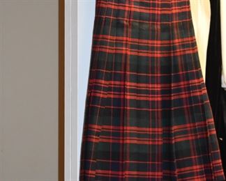  This is truly a find and includes Authentic Scottish Wear from Tartan Kilts to Beautifully decorated “Sporrans” to Leggings to Shirts to Jackets to the overlapping layers called Aprons again these are all New or in Like New Condition in Fabulous Colors featuring  including yards of Authentic Materials and featuring the Clan McDonald
