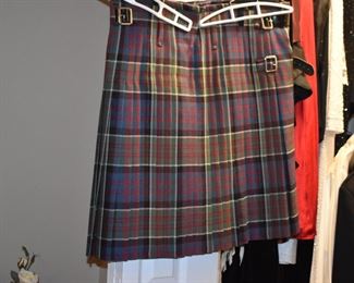  This is truly a find and includes Authentic Scottish Wear from Tartan Kilts to Beautifully decorated “Sporrans” to Leggings to Shirts to Jackets to the overlapping layers called Aprons again these are all New or in Like New Condition in Fabulous Colors featuring  including yards of Authentic Materials and featuring the Clan McDonald