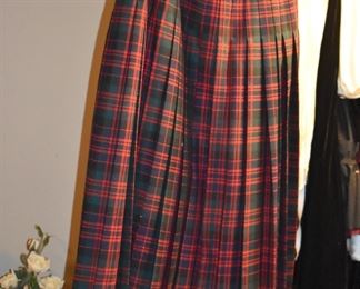  This is truly a find and includes Authentic Scottish Wear from Tartan Kilts to Beautifully decorated “Sporrans” to Leggings to Shirts to Jackets to the overlapping layers called Aprons again these are all New or in Like New Condition in Fabulous Colors featuring  including yards of Authentic Materials and featuring the Clan McDonald