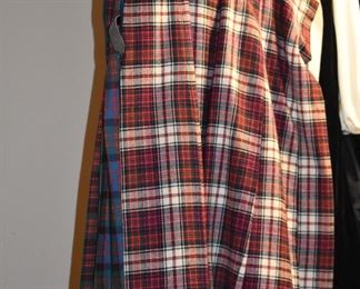  This is truly a find and includes Authentic Scottish Wear from Tartan Kilts to Beautifully decorated “Sporrans” to Leggings to Shirts to Jackets to the overlapping layers called Aprons again these are all New or in Like New Condition in Fabulous Colors featuring  including yards of Authentic Materials and featuring the Clan McDonald