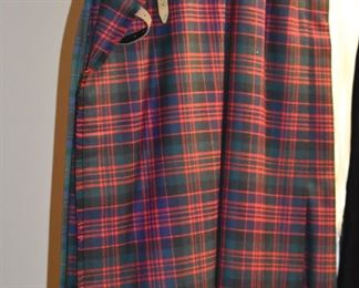  This is truly a find and includes Authentic Scottish Wear from Tartan Kilts to Beautifully decorated “Sporrans” to Leggings to Shirts to Jackets to the overlapping layers called Aprons again these are all New or in Like New Condition in Fabulous Colors featuring  including yards of Authentic Materials and featuring the Clan McDonald