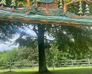 Gorgeous German Hand Carved Door Frame  for an inviting ambience when entering an home for Exterior or setting the mood for an Interior Doorway– It was purchased in Germany in the 90’s – wrapped and never unwrapped since purchasing and moved with them from place to place as they were world travelers. 
This magnificent hand carved door frame is carved from wood planks that are 16” in width and 2” thick. The Upper Carved Frame is 84” wide. The side panels are 82” tall interlocking with the Upper Frame making a height of 96” or 8’ and the width is 84” or 7’. Each panel is made of one solid piece of beautiful cedar. 
