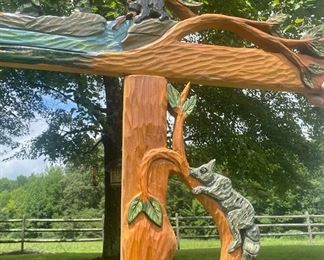 Gorgeous German Hand Carved Door Frame  for an inviting ambience when entering an home for Exterior or setting the mood for an Interior Doorway– It was purchased in Germany in the 90’s – wrapped and never unwrapped since purchasing and moved with them from place to place as they were world travelers. 
This magnificent hand carved door frame is carved from wood planks that are 16” in width and 2” thick. The Upper Carved Frame is 84” wide. The side panels are 82” tall interlocking with the Upper Frame making a height of 96” or 8’ and the width is 84” or 7’. Each panel is made of one solid piece of beautiful cedar. 
