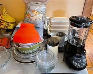 Glassware, blender and kitchen items 