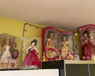 Disney, collectible, dolls, and Grease Barbie. 