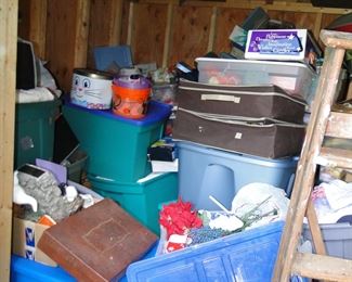 Bins upon bins of stuff in the sheds
