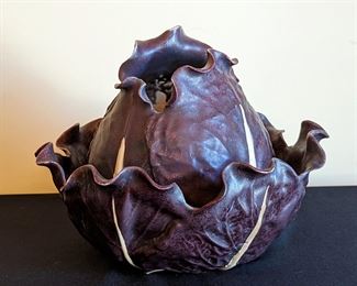 Patricia Garrett Purple Ceramic Cabbage. The bowl measures 10.5” in diameter and 5” high.