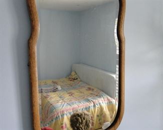 Antique, oak framed mirror