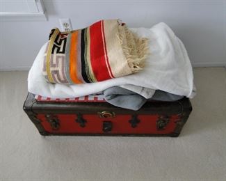 Original steamer trunk with original Native American blanket