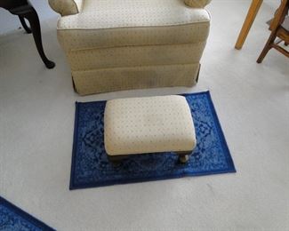 Footstool, and blue rug