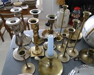Brass and silver candlestick holders