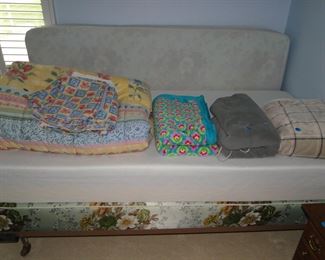 Twin mattresses, and comforter, and clean soft blankets