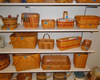 Lots of shelves full of Longaberger baskets