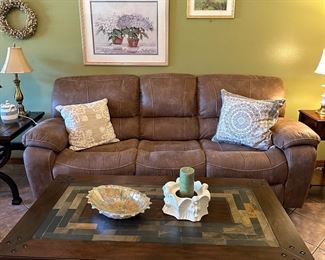 Beautiful suede sofa with recliners
