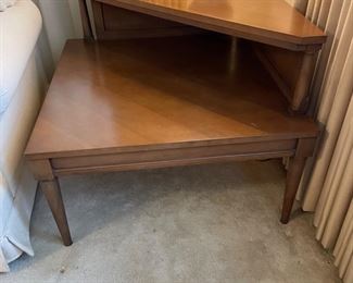 MCM corner two tier end table $150.00    32”W 32”D 26”T