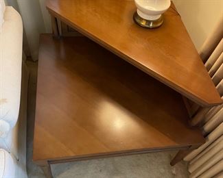 MCM corner two tier end table $150.00    32”W 32”D 26”T