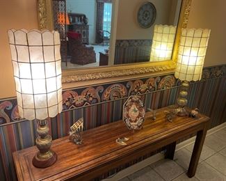 Pair of Brass Lamps with Capiz Shell Shades  $250.00 pr    31.25"T 5.75"W
