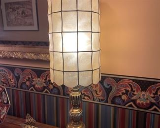 Pair of Brass Lamps with Capiz Shell Shades  $250.00 pr    31.25"T 5.75"W