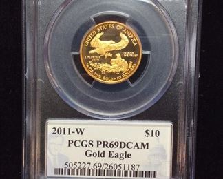 2011 $10 GOLD EAGLE, 1/4oz GRADED PR69DCAM