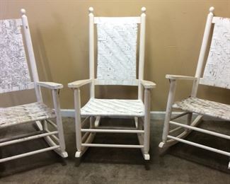 (3) VTG. WHITE WOVEN ROCKING CHAIRS