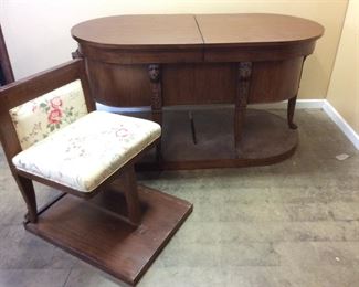 VTG. WRITING DESK w LIONS HEAD ACCENTS WITH SLIDE CHAIR