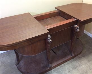 VTG. WRITING DESK w LIONS HEAD ACCENTS WITH SLIDE CHAIR