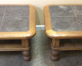 PAIR OF TILE TOP END TABLES