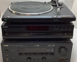 (3) YAMAHA RECEIVER, SONY CD PLAYER AND RECORD PLAYER