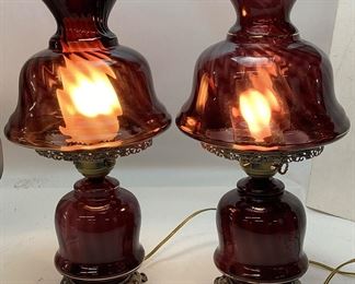 PAIR OF VTG. PURPLE AMETHYST HURRICANE TABLE LAMPS