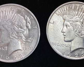 2) 1923 SILVER PEACE DOLLARS