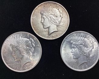 (3) 1923 SILVER PEACE DOLLARS,