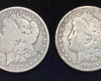 (2) 1882-S MORGAN SILVER DOLLARS