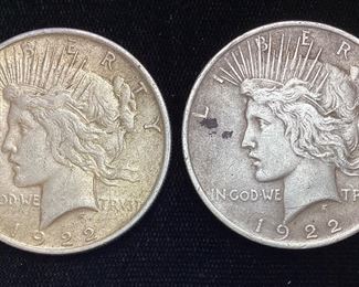 (2) 1922 SILVER PEACE DOLLARS