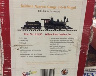 BALDWIN NARROW GAUGE 2-6-0 MOGUL YELLOW PINE LUMBER COMPANY 1/20 SCALE TRAIN #81496 w SOUND & BOX,