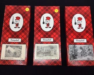 (3) VTG. CAMPBELL SCALE MODELS, #374 GRIST MILL, #401 QUINCY ENGINE HOUSE & #378 SCARLETT SLIPPER SALOON,